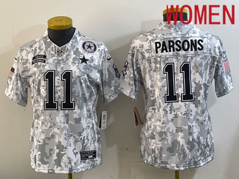 Women Dallas Cowboys #11 Parsons Nike Arctic Camo 2024 Salute to Service Limited NFL Jersey style 2